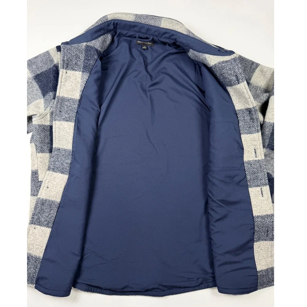 Banana Republic Shirt Jacket Mens L Navy Grey New‎ Buffalo Check Shacket